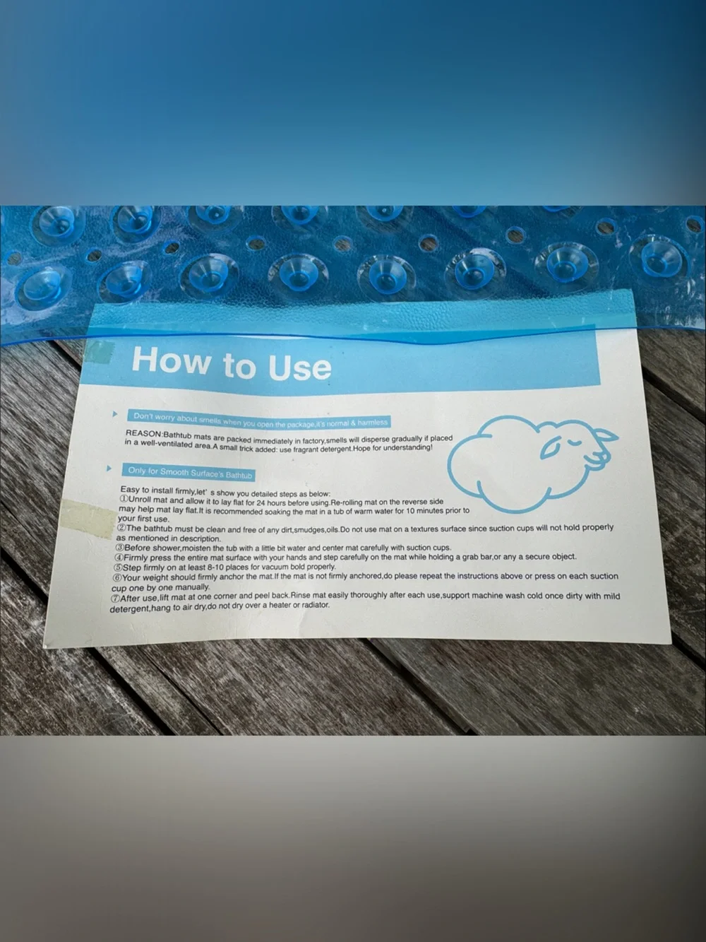 Blue Extra Long Bath Mat - Anti-Slip